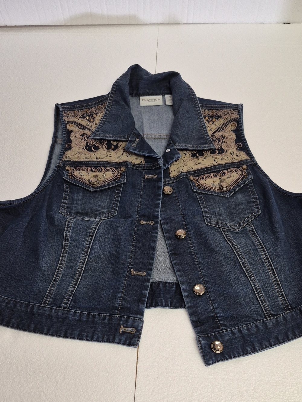 Embroidered Blue Denim Vest Chico's 2